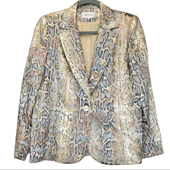 Brighton Jackets & Blazers - Brighton Paris Blazer EU 48 Python Snake Cream Beige Iridescent blue pink
